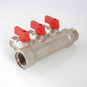 Коллектор с отсекающими кранами 1", 2 х 1/2" НР