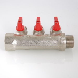 Коллектор с отсекающими кранами 1", 2 х 1/2" НР